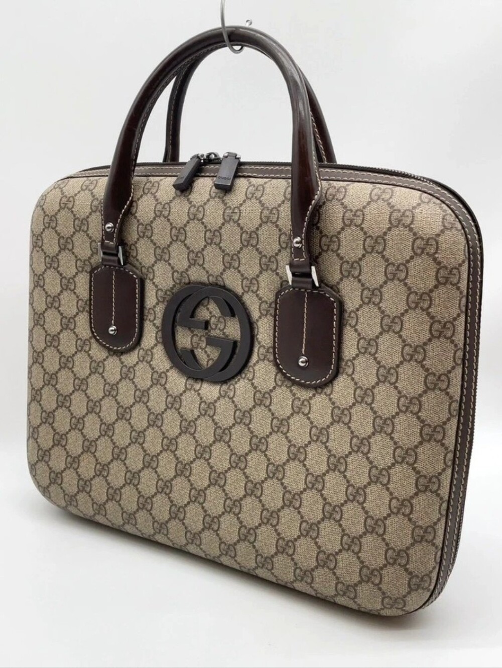 Auth Gucci GG Interlocking Laptop/Briefcase Bag